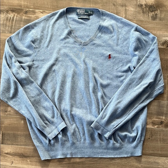 Polo by Ralph Lauren Men's Light Blue Pima Cotton V-Neck Sweater Size XL - Picture 2 of 6